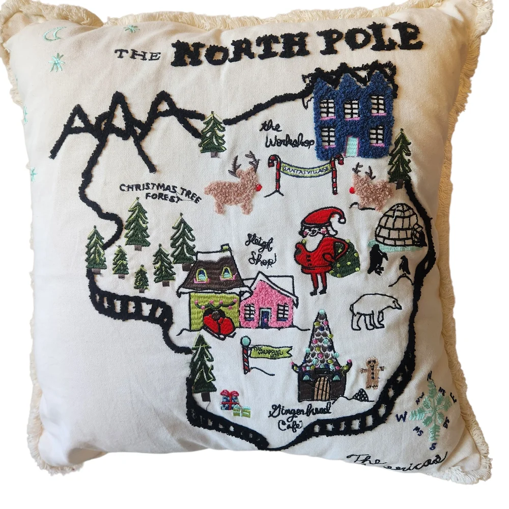 Hobby Lobby North Pole Holiday Pillow - White, Black, Red, Green